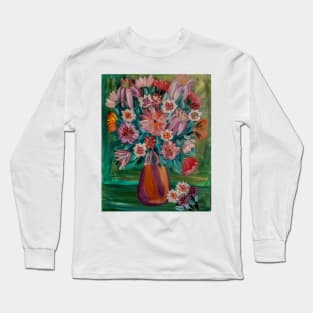 Some abstract mixed flowers in a metallic vase Long Sleeve T-Shirt